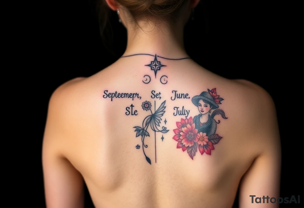Tattoo on back that represents my family’s birthdays, January, September, June, May, July without putting words on tattoo idea