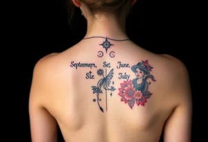 Tattoo on back that represents my family’s birthdays, January, September, June, May, July without putting words on tattoo idea