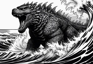 Legendary Godzilla in the ocean tattoo idea