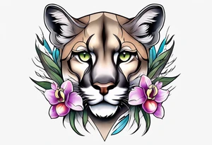 Mountain lion with orchids tattoo idea