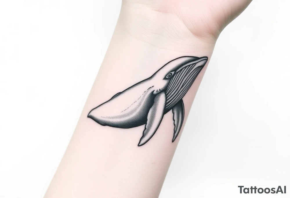 Blue whale flying above nyc tattoo idea