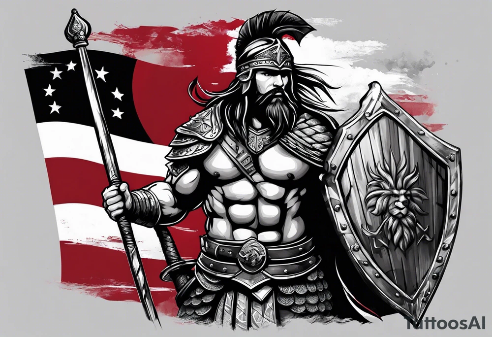 The warrior is holding the flag of Georgia tattoo idea
