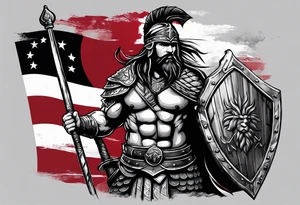 The warrior is holding the flag of Georgia tattoo idea