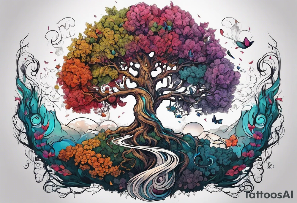 Tree of life growing out of skull tattoo idea