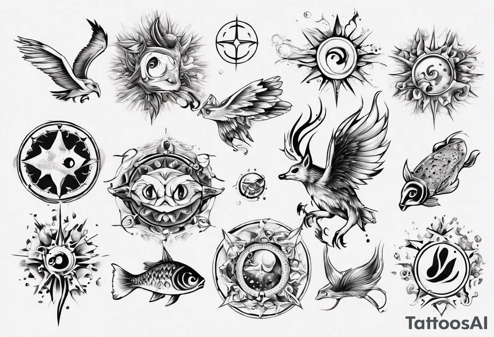 sonne, eule, fuchs, sapere aude, Wasser, fisch, forelle tattoo idea
