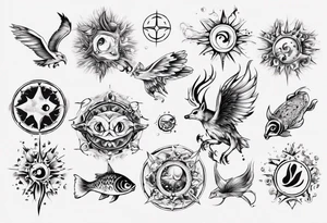 sonne, eule, fuchs, sapere aude, Wasser, fisch, forelle tattoo idea