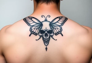 Butterfly side ways on a skull tattoo idea