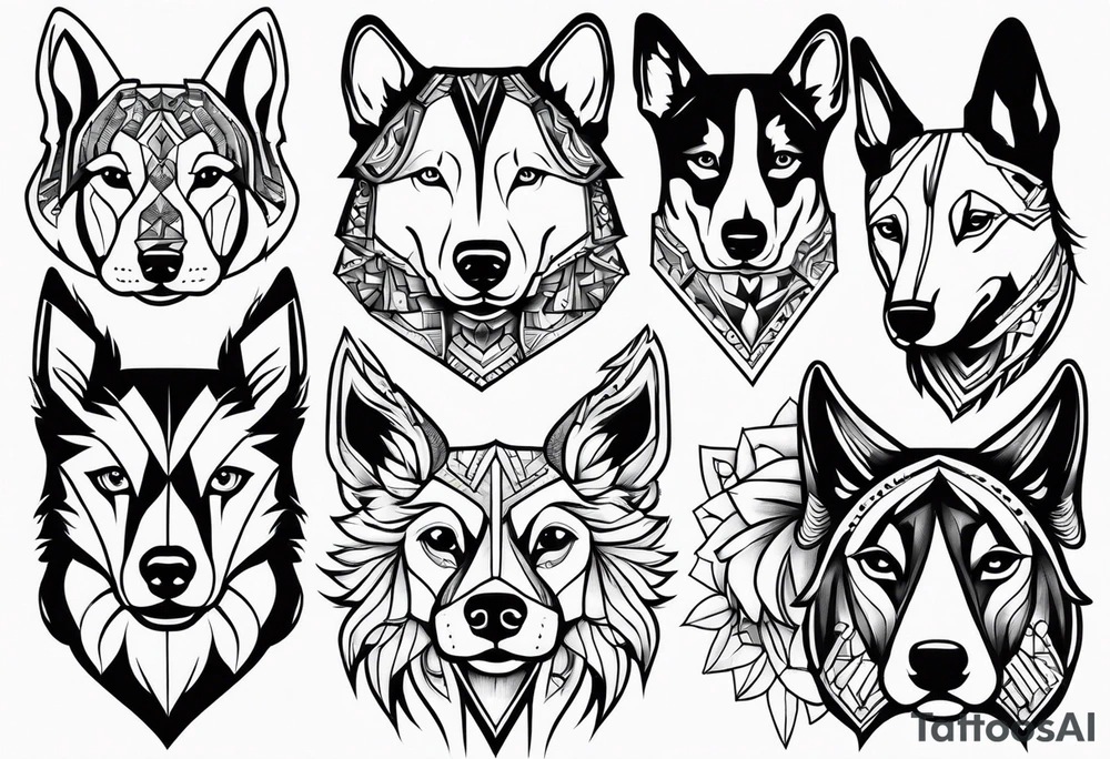 Variety of dogs faces traditional style flash sheet tattoo idea