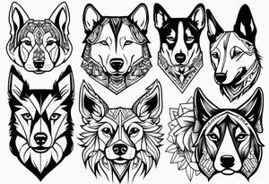 Variety of dogs faces traditional style flash sheet tattoo idea