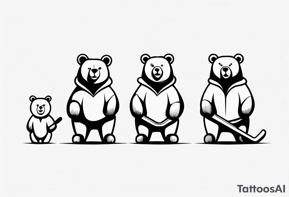 a family of three bears, minimalist, hockey tattoo idea