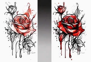rose flower, one line, red blood dripping from the flower, tall, watercolor tattoo idea