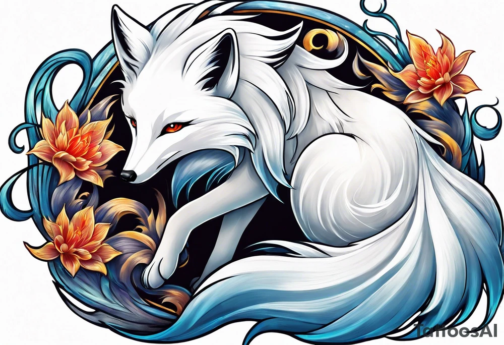 White fox mystic ninetails tattoo idea