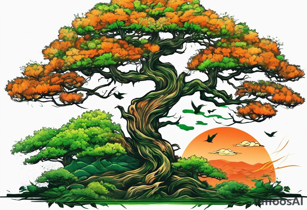 Action Tree Service using colors green and orange tattoo idea