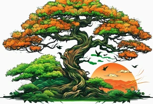 Action Tree Service using colors green and orange tattoo idea