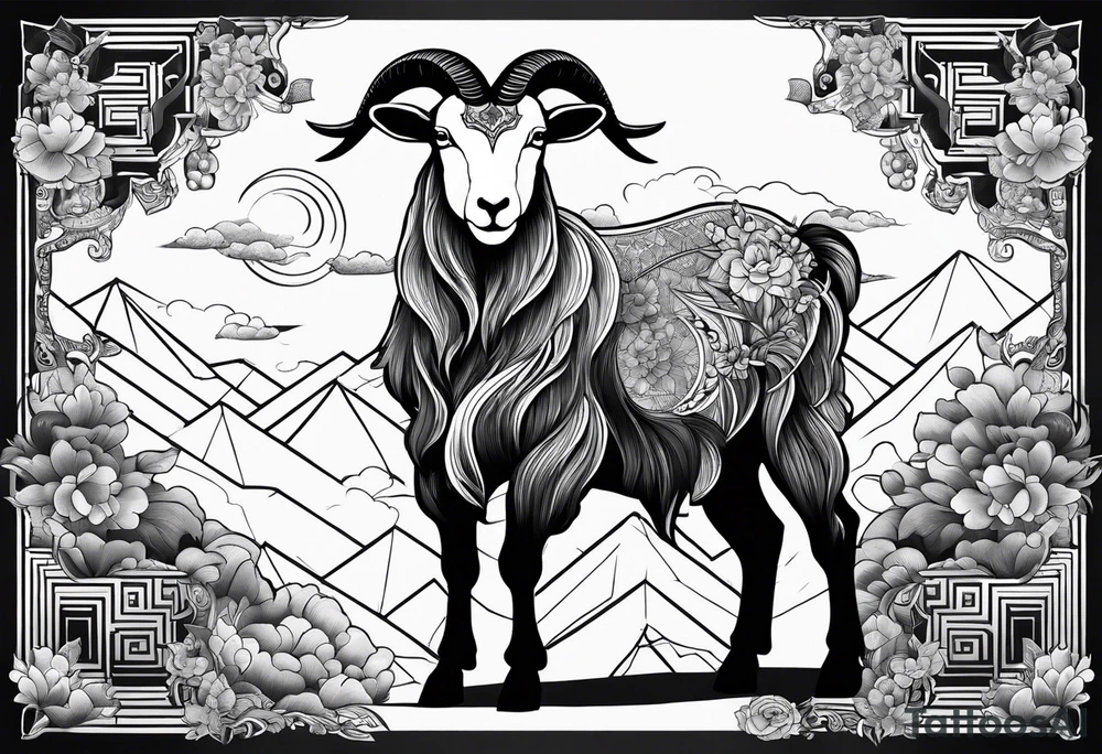 full body goat with kumo clouds tattoo idea