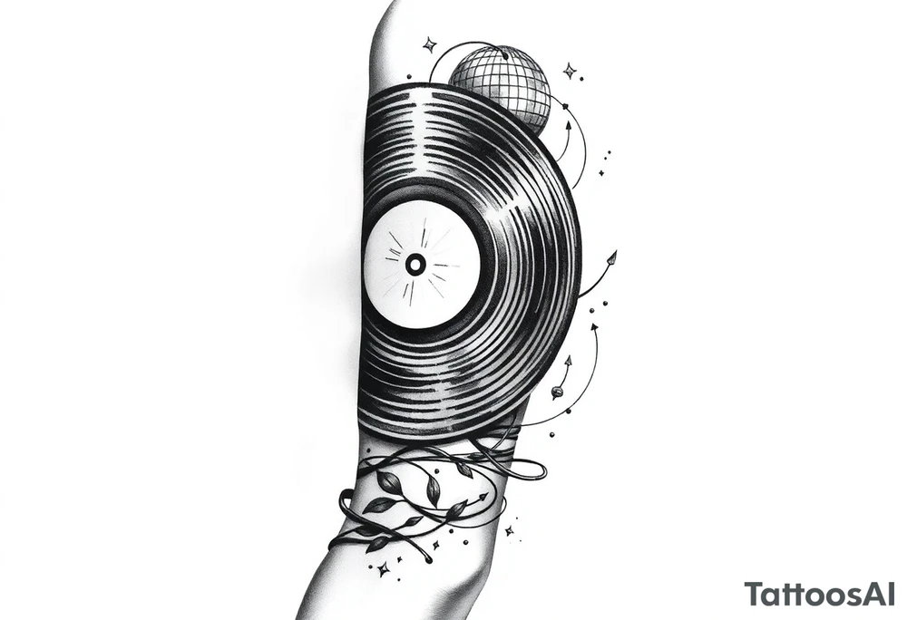 vinyl record and disco ball tattoo idea