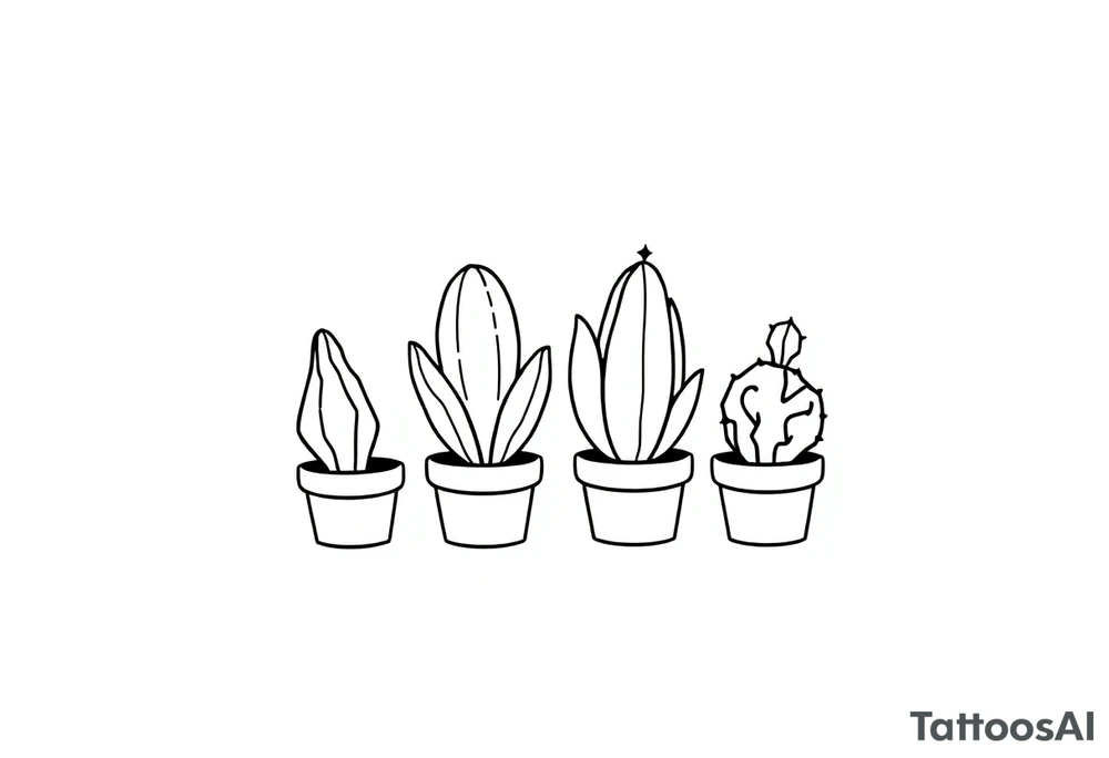 4 cute cacti in a pot tattoo idea