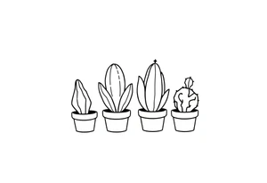 4 cute cacti in a pot tattoo idea