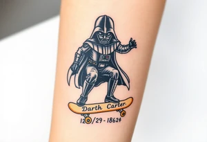 Darth Vader skateboarding > bullets > in loving memory > colors
add words "Darth Carter" to skateboard
add date 12/29/88-01/06/24 tattoo idea