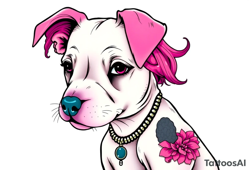 goth hot puppy girl with big boobs and pink hair tattoo idea
