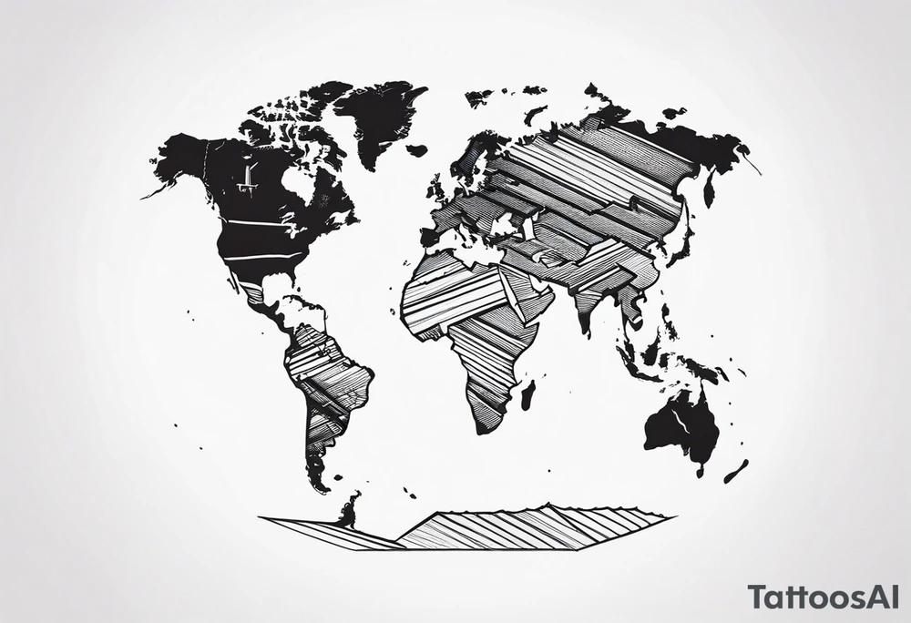 vertical lines with a map of the world tattoo idea