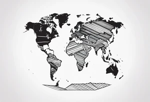 vertical lines with a map of the world tattoo idea