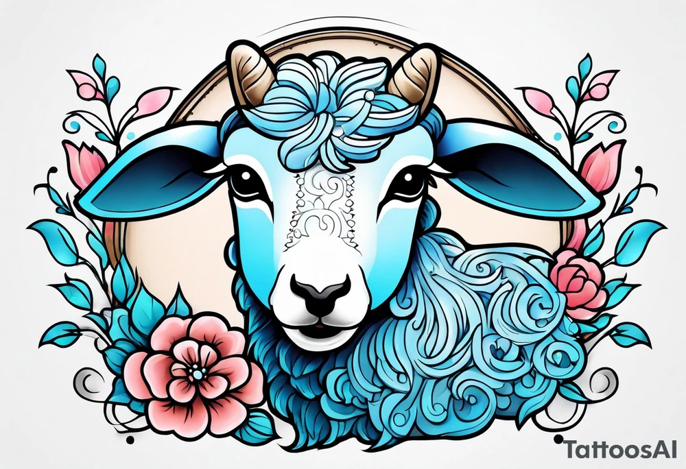 Pastel blue Lamb tattoo idea