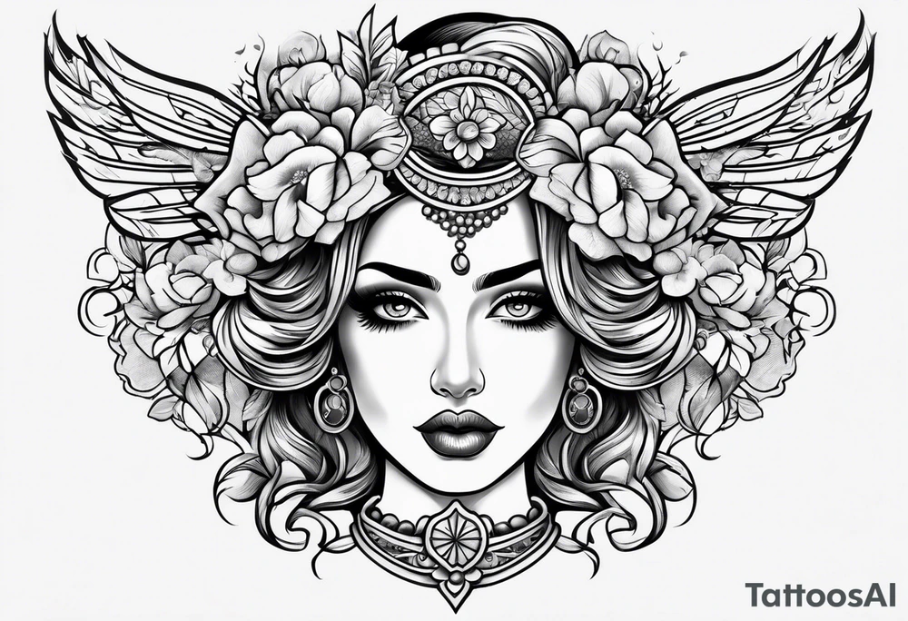 Traditional lady head tattoo idea