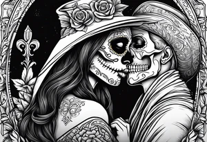 Day of the dead woman kissing grim reaper tattoo idea