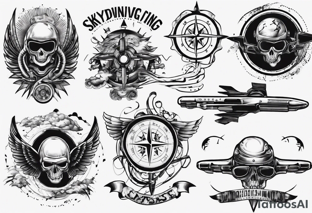 skydiving, shooting guns, compass, adventure tattoo idea skydiving, shooting guns, compass, adventure tattoo idea