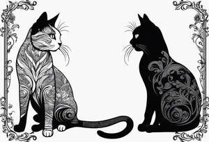 Two cat silhouettes. One gray and one fully black tattoo idea