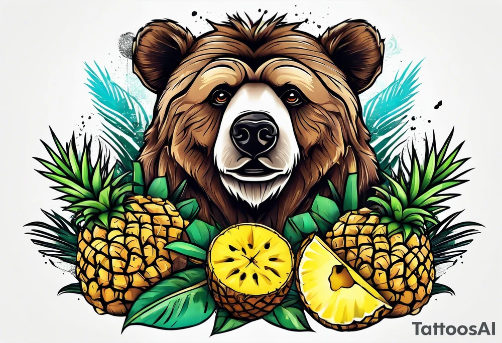 Bear loves pineapples and coconuts tattoo idea