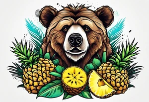 Bear loves pineapples and coconuts tattoo idea