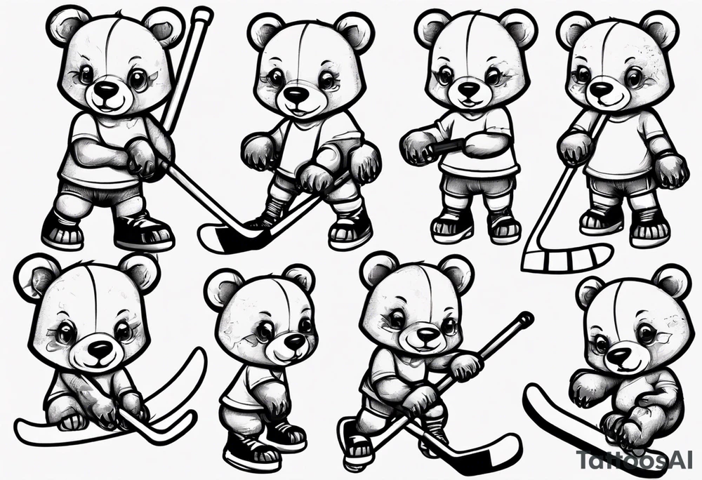 baby bear playing hockey tattoo idea