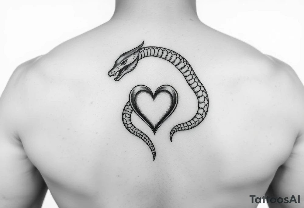 un piccola spirale a serpente con un cuore che và tatuata nella parte della scapola davanti tattoo idea