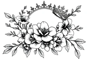detailed beautiful gothic boho flowers on vine with gorgeous crown ornamental tattoo idea
