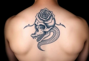 Skull with alligator coiled around it with a Tudor rose above tattoo idea