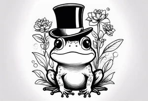 Cute Frog smiling wearing top hat and a suit standing on its Back legs while holding flowers tattoo idea