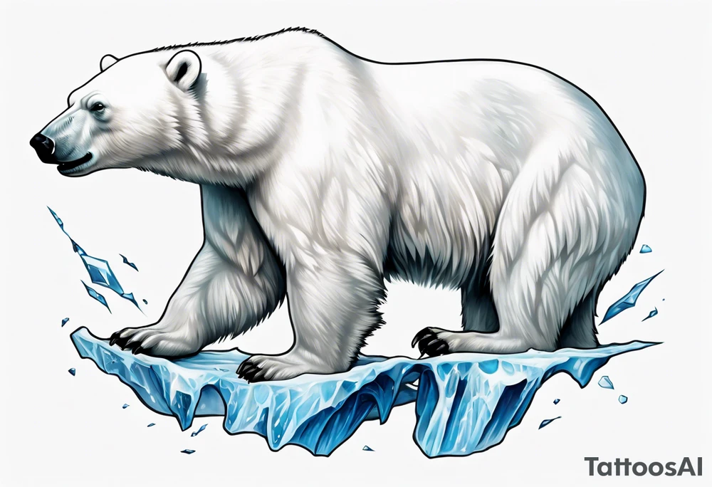 arm tattoo of polar bear and ice berg and relevant nature make colors primary black and white with a little blue tattoo idea