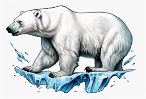 arm tattoo of polar bear and ice berg and relevant nature make colors primary black and white with a little blue tattoo idea