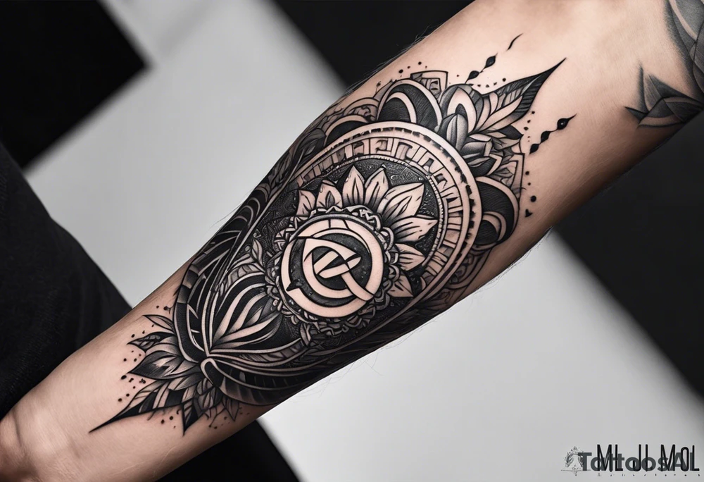 Create a small tattoo on the forearm with the initials MLJ, date of birth 22/09/22 in the style of a moluccan tattoo tattoo idea