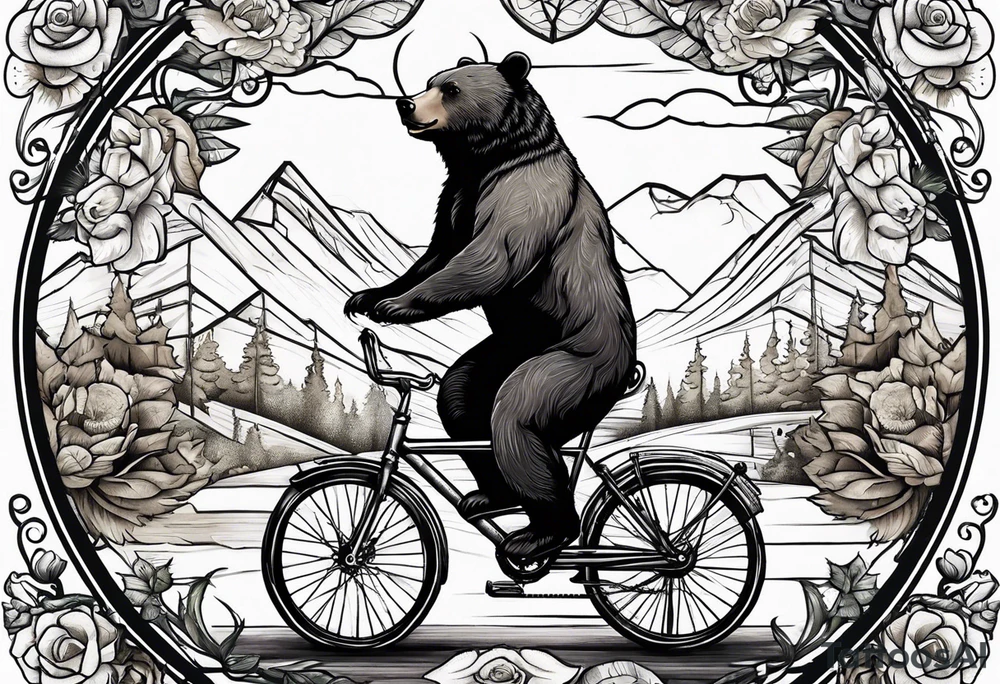 bear riding a bicycle tattoo idea