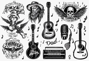 Music, guitar, harmonica, Dad, thunder and rain, love miss you lyrics tattoo idea