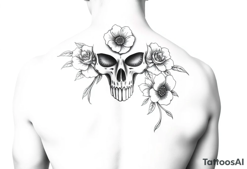 Skull nurse with flower’s and honey combs background tattoo idea