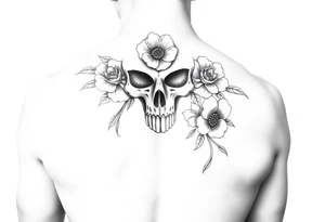 Skull nurse with flower’s and honey combs background tattoo idea