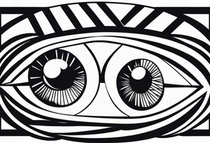 100 eyes with big eye lashes in geometric form in a oval tattoo idea