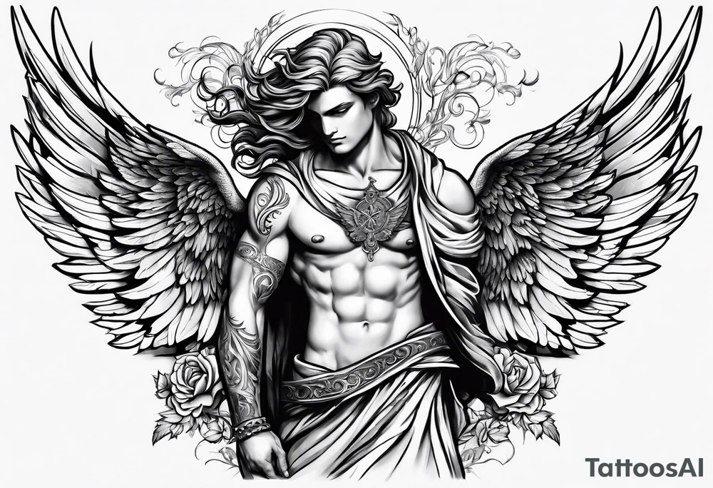 Male angel with dominance tattoo idea
