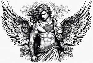 Male angel with dominance tattoo idea