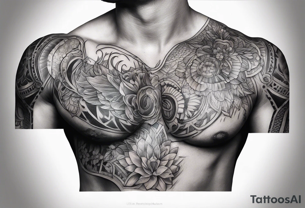 Chest to half sleeve tattoo idea