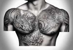 Chest to half sleeve tattoo idea